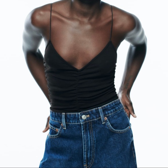 NWT ZARA Black Ruched Bodysuit Size Small - Picture 4 of 8